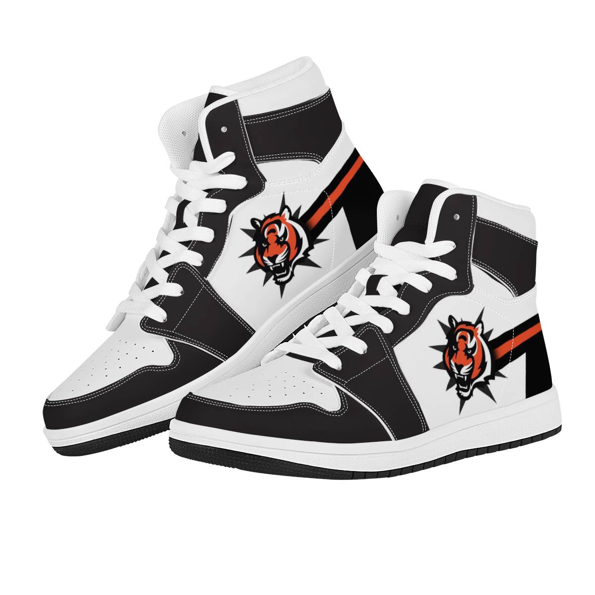 Men's Cincinnati Bengals High Top Leather AJ1 Sneakers 002 Men's Cincinnati Bengals High Top Leather AJ1 Sneakers 002